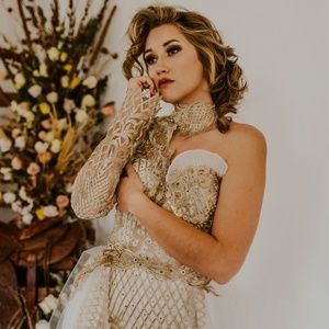 Gold gown with attachable ball gown